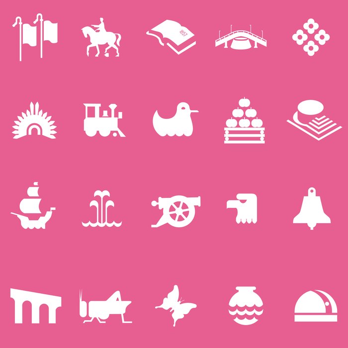 Line 1 station icon set, pink